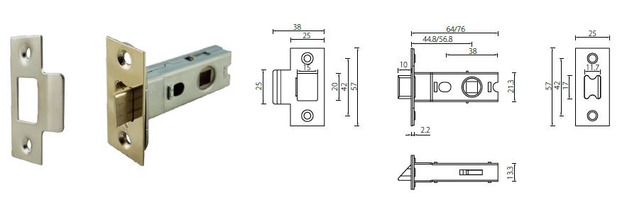 BTL20 bolt through tubular latch with 64mm/76mm case - Door Lock - 1