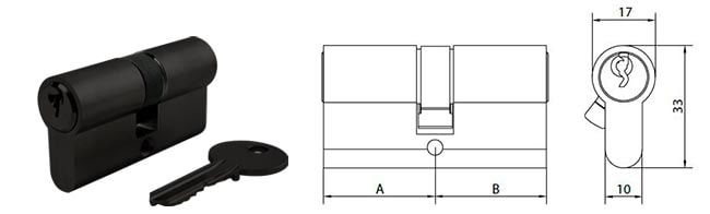 Black euro cylinder double profile cylinder ECS3030-BK - Euro Cylinder - 1