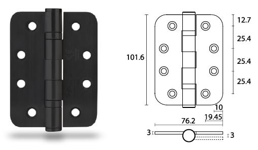 Matte black door hinge HB403030R-BK, Round Corner - Door Hinge - 1