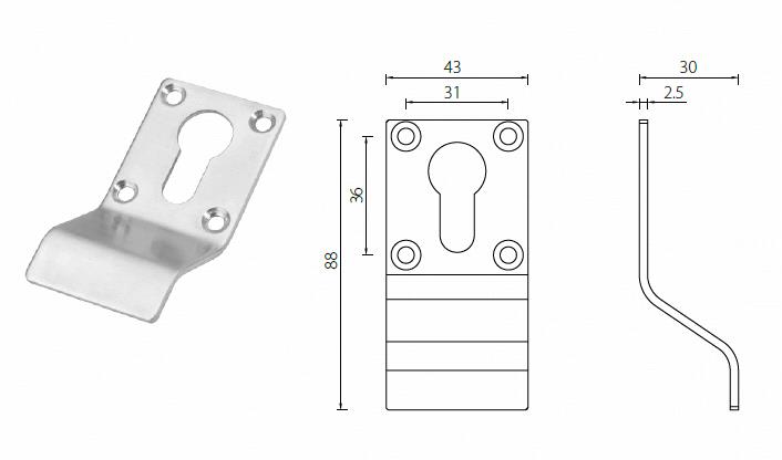 CPS01 stainless steel euro cylinder pull, surface mounted - Accessories - 1