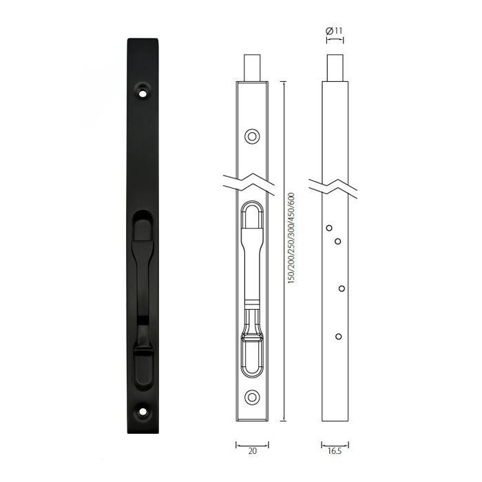 DBS01-BK stainless steel matte black flush bolt - Flush Bolt - 1