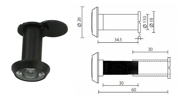 DVB01-BK matte black adjustable security door viewer with cover - Accessories - 1