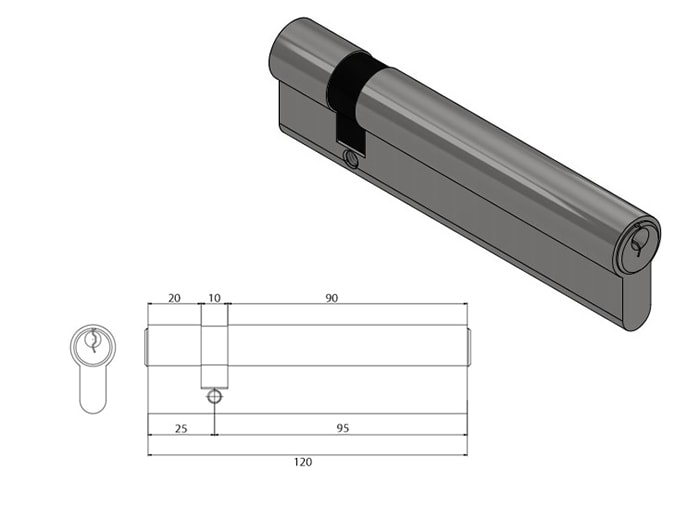 ECS2595 asymmetrical euro cylinder 95mm/25mm, custom long size - Euro Cylinder - 1