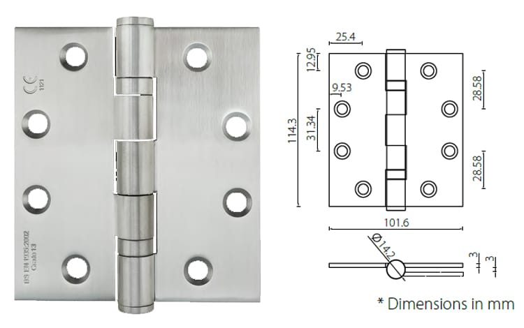 EN/CE/Certifire tested 4.5 - x 4 - x 3mm door hinge heavy duty use - Door Hinge - 1