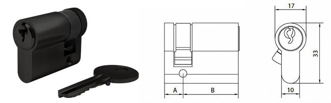 Modern matte black asymmetrical single sided euro cylinder ECS1030-BK - Euro Cylinder - 1