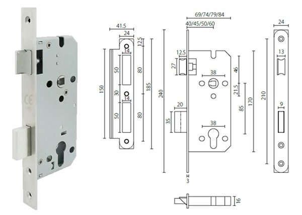 ML108201 entry door mortise lock 85mm Center, 40/45/50/60mm backset - Door Lock - 1