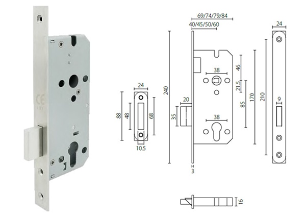 ML108503 mortice deadlock for communicating doors - Door Lock - 1