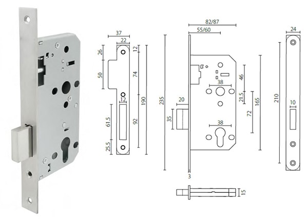 ML207203 communication mortice deadlock 55/60mm backset - Door Lock - 1