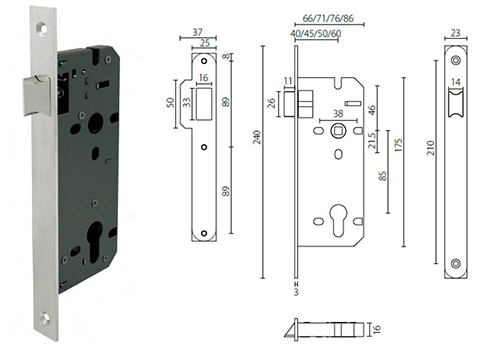 ML208502 mortise passage lock 85mm center, 40/45/50/60mm backset - Door Lock - 1