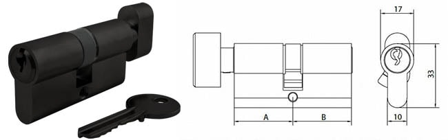 Modern matte black lock cylinder with thumbturn ECS3030TK-BK - Euro Cylinder - 1