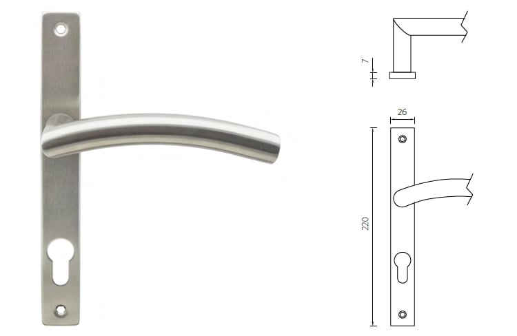 SP04 narrow plate uPVC door handle 70mm for slim profile doors - Door Handle - 1