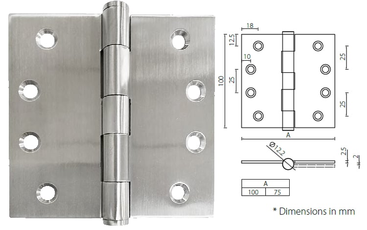 Stainless plain bearing door hinge 4 - x 4 - x3mm square corner - Door Hinge - 1