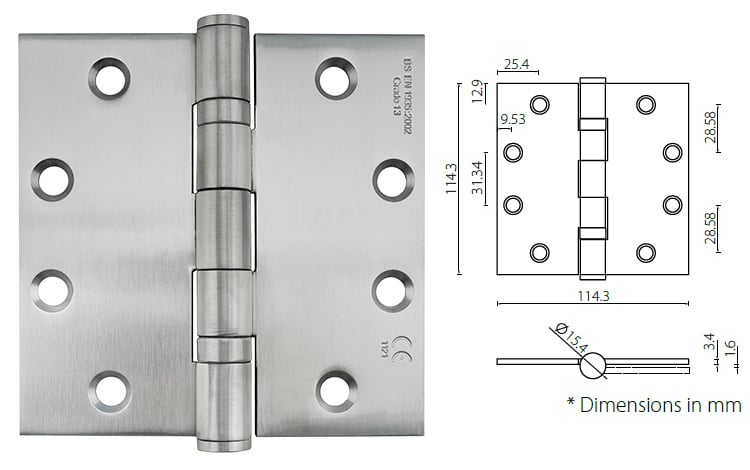 Stainless steel ball bearing butt hinge 4.5 - x 4.5 - x3 .4mm, Factory Direct - Door Hinge - 1