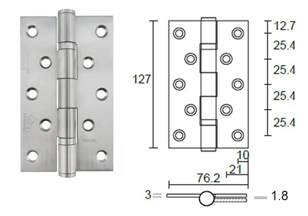 Stainless steel door hinge 5 - x 3 - x 3mm ball bearing, heavy duty - Door Hinge - 1