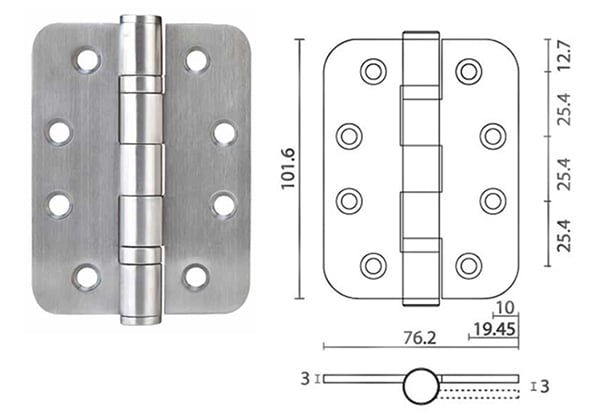 Ball bearing door hinge 4 - x 3 - x 3mm - Radius Corner - Door Hinge - 1