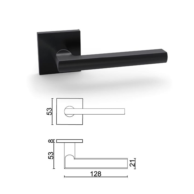 Stainless steel EN1634 black lever door handle SR10SL243H-BK,Square Rose Design - Door Handle - 1